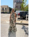 Floral printed λαδί ψηλόμεση maxi φούστα σε μουσελίνα ύφασμα, με βολάν σε επίπεδα, σταθερό ζωνάκι στην μέση και κλείσιμο με φερμουάρ πίσω Access