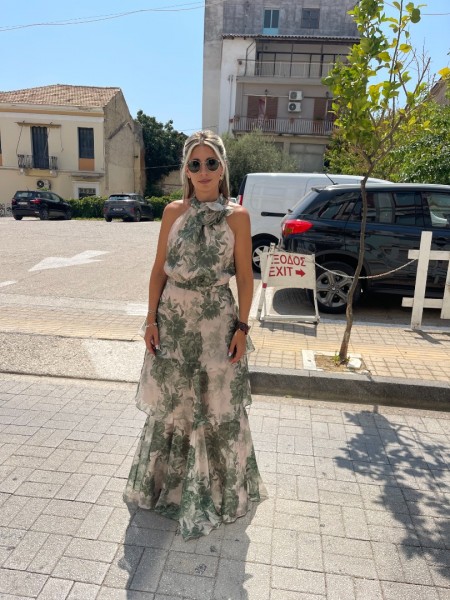 Floral printed λαδί ψηλόμεση maxi φούστα σε μουσελίνα ύφασμα, με βολάν σε επίπεδα, σταθερό ζωνάκι στην μέση και κλείσιμο με φερμουάρ πίσω Access