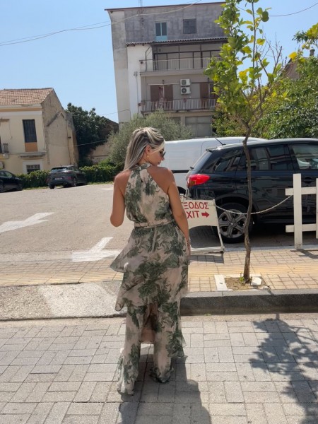 Floral printed λαδί ψηλόμεση maxi φούστα σε μουσελίνα ύφασμα, με βολάν σε επίπεδα, σταθερό ζωνάκι στην μέση και κλείσιμο με φερμουάρ πίσω Access
