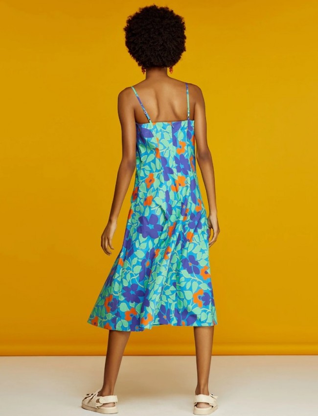 Floral printed μπλε-πράσινο αμάνικο midi φόρεμα σε κλος γραμμή κάτω, με λεπτή ρυθμιζόμενη τιράντα και ανοιχτή πλάτη Access Floral printed μπλε-πράσινο αμάνικο midi φόρεμα σε κλος γραμμή κάτω, με λεπτή ρυθμιζόμενη τιράντα και ανοιχτή πλάτη Access