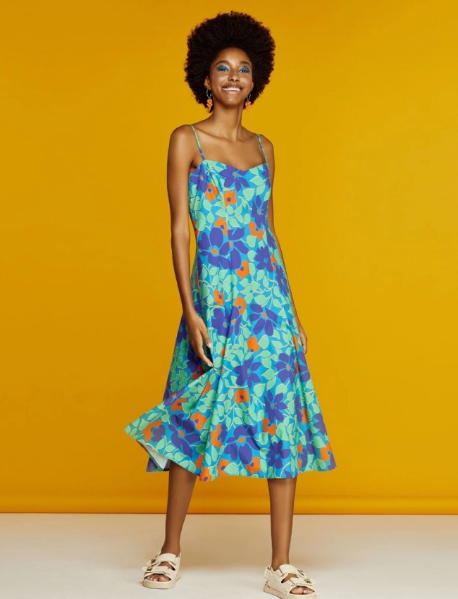 Floral printed μπλε-πράσινο αμάνικο midi φόρεμα σε κλος γραμμή κάτω, με λεπτή ρυθμιζόμενη τιράντα και ανοιχτή πλάτη Access Floral printed μπλε-πράσινο αμάνικο midi φόρεμα σε κλος γραμμή κάτω, με λεπτή ρυθμιζόμενη τιράντα και ανοιχτή πλάτη Access