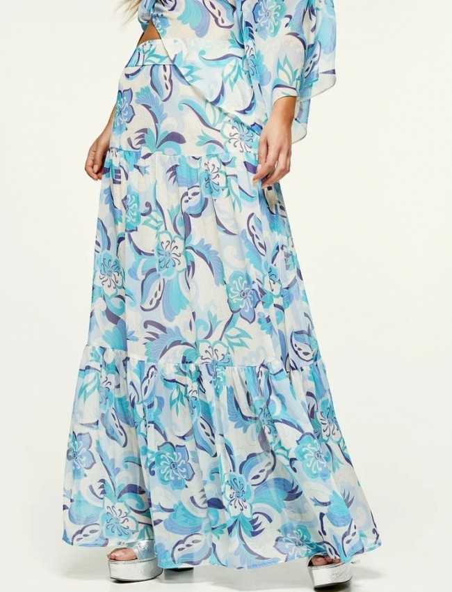 Floral printed σιελ ψηλόμεση maxi μουσελίνα φούστα με βολάν σε επίπεδα και κλείσιμο με κρυφό φερμουάρ πίσω Access