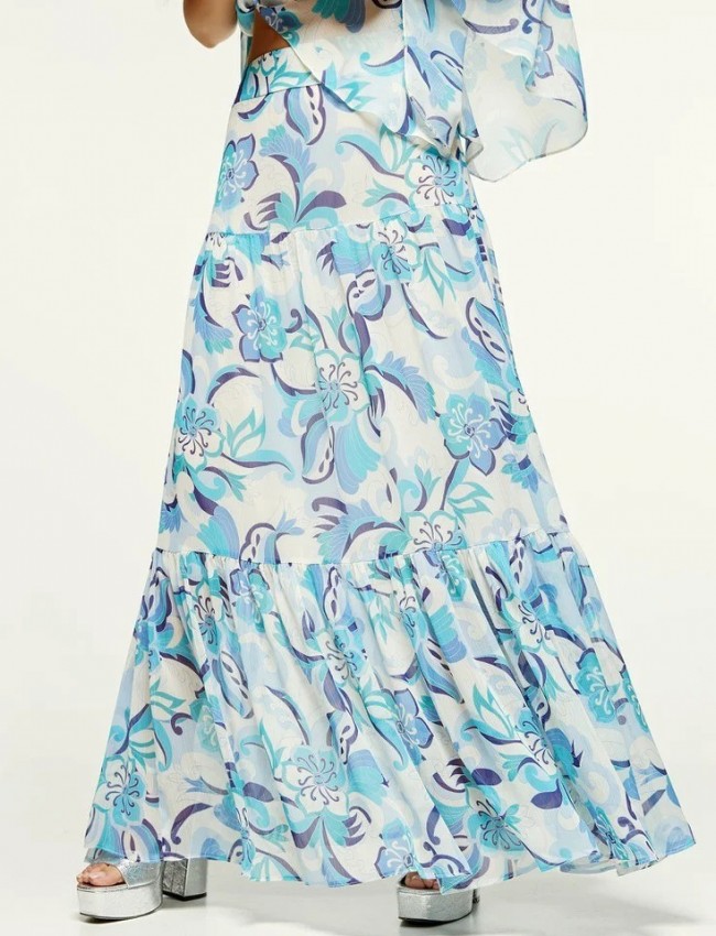 Floral printed σιελ ψηλόμεση maxi μουσελίνα φούστα με βολάν σε επίπεδα και κλείσιμο με κρυφό φερμουάρ πίσω Access