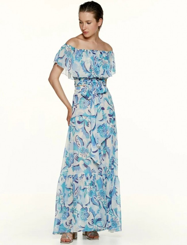 Floral printed σιελ ψηλόμεση maxi μουσελίνα φούστα με βολάν σε επίπεδα και κλείσιμο με κρυφό φερμουάρ πίσω Access
