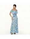 Floral printed σιελ cropped μουσελίνα μπλούζα με λάστιχο στους έξω ώμους, βολάν και μη αποσπώμενη ζώνη δέσιμο στο τελείωμα Access