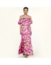 Floral printed φούξια maxi σατέν κρουαζέ φούστα με βολάν στο τελείωμα Access