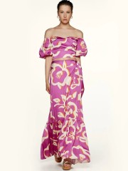 Floral printed φούξια maxi σατέν κρουαζέ φούστα με βολάν στο τελείωμα Access