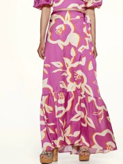 Floral printed φούξια maxi σατέν κρουαζέ φούστα με βολάν στο τελείωμα Access