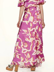 Floral printed φούξια maxi σατέν κρουαζέ φούστα με βολάν στο τελείωμα Access