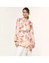 Floral printed εκρού κρεπ μακρύ σακάκι χωρίς κουμπιά, με σατέν ρεβέρ στα μανίκια, μπροστινές τσέπες και αποσπώμενη ζώνη Access