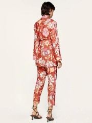 Floral printed κεραμιδί κρεπ μακρύ σακάκι χωρίς κουμπιά, με σατέν ρεβέρ στα μανίκια, μπροστινές τσέπες και αποσπώμενη ζώνη Access
