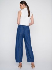 Blue jean tencel παντελόνα slouchy fit, με διακοσμητικά γαζιά, πλαϊνές τσέπες και λάστιχο στην μέση Ale 