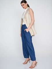Blue jean tencel παντελόνα slouchy fit, με διακοσμητικά γαζιά, πλαϊνές τσέπες και λάστιχο στην μέση Ale 