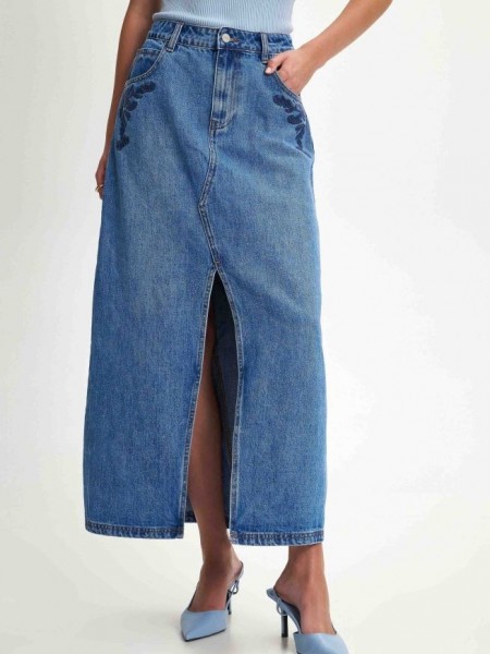 Blue Jean ψηλόμεση maxi φούστα με κέντημα στις μπροστινές τσέπες και σκίσιμο Αle 