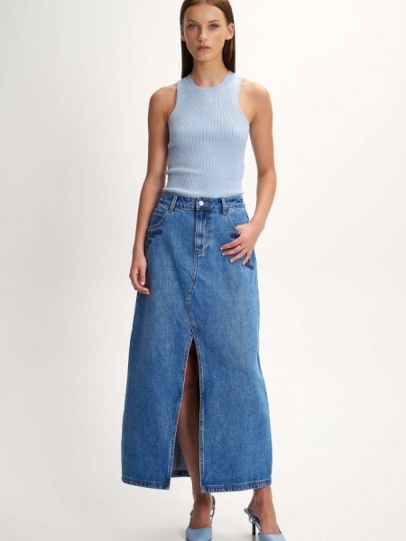 Blue Jean ψηλόμεση maxi φούστα με κέντημα στις μπροστινές τσέπες και σκίσιμο Αle 