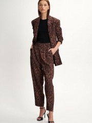 Animal printed καφέ ψηλόμεσο ελαστικό παντελόνι, σε χαλαρή γραμμή, με διπλές πιέτες μπροστά, πλαϊνές τσέπες και κλείσιμο με κρυφό φερμουάρ στο πλάι Ale 