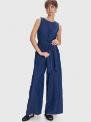 Blue jean tencel αμάνικη ολόσωμη φόρμα, με κλειστή στρογγυλή λαιμόκοψη, διακοσμητικές ραφές, λάστιχο στην μέση, πλαϊνές τσέπες και αποσπώμενη υφασμάτινη ζώνη Ale 