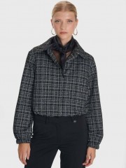 Tweed μαύρο μακρυμάνικο κοντό jacket με εσωτερικό λάστιχο στο τελείωμα, πέτο γιακά και κρυφό κλείσιμο με κουμπιά μπροστά Αle 