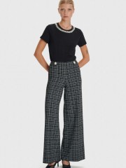 Tweed μαύρη ψηλόμεση ελαστική παντελόνα με λάστιχο πίσω στη μέση, χωρίς φερμουάρ και διακοσμητικά κουμπιά με πέρλες μπροστά Ale 