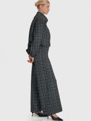 Tweed μαύρη ψηλόμεση ελαστική παντελόνα με λάστιχο πίσω στη μέση, χωρίς φερμουάρ και διακοσμητικά κουμπιά με πέρλες μπροστά Ale 