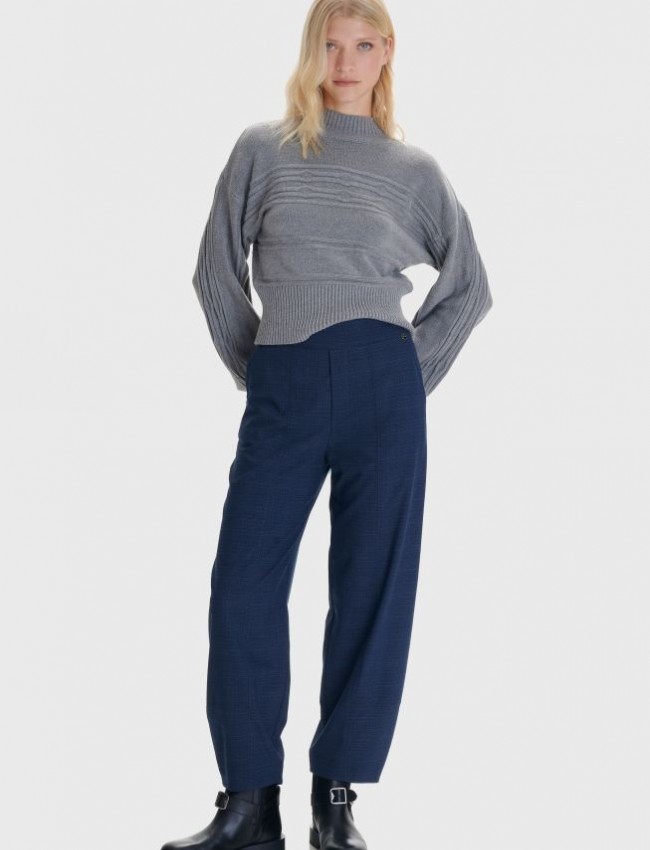 Καρώ μπλε ψηλόμεσο slouchy fit παντελόνι με πλαϊνές τσέπες, λάστιχο πίσω στη μέση και κλείσιμο με κρυφό φερμουάρ στο πλάι Ale 