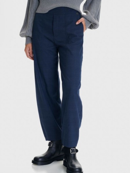 Καρώ μπλε ψηλόμεσο slouchy fit παντελόνι με πλαϊνές τσέπες, λάστιχο πίσω στη μέση και κλείσιμο με κρυφό φερμουάρ στο πλάι Ale 