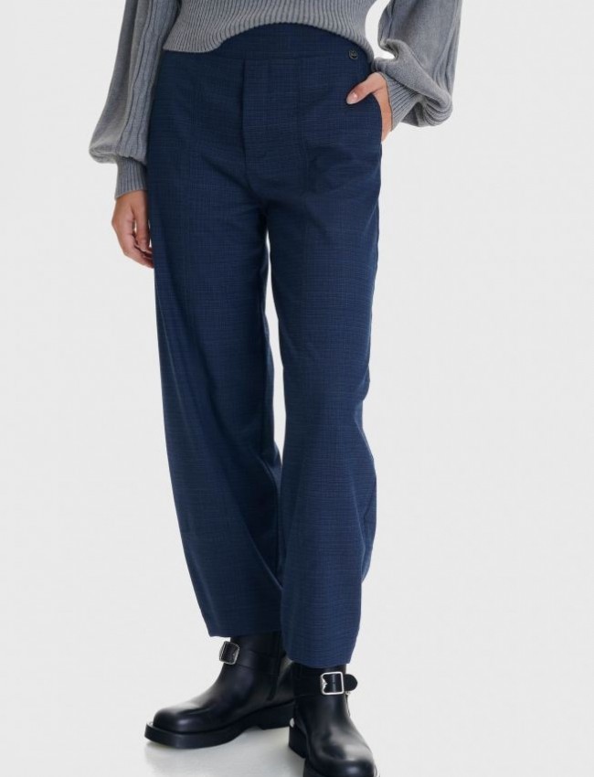 Καρώ μπλε ψηλόμεσο slouchy fit παντελόνι με πλαϊνές τσέπες, λάστιχο πίσω στη μέση και κλείσιμο με κρυφό φερμουάρ στο πλάι Ale 