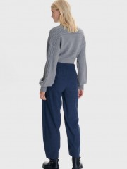 Καρώ μπλε ψηλόμεσο slouchy fit παντελόνι με πλαϊνές τσέπες, λάστιχο πίσω στη μέση και κλείσιμο με κρυφό φερμουάρ στο πλάι Ale 