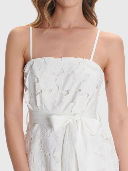 Λευκό strapless maxi κοφτό φόρεμα σε Α-γραμμή, με αποσπώμενη ζώνη στην μέση και αποσπώμενεσ τιράντες Ale