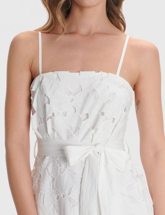 Λευκό strapless maxi κοφτό φόρεμα σε Α-γραμμή, με αποσπώμενη ζώνη στην μέση και αποσπώμενεσ τιράντες Ale