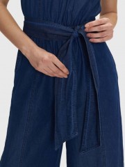Blue jean tencel αμάνικη ολόσωμη φόρμα, με κλειστή στρογγυλή λαιμόκοψη, διακοσμητικές ραφές, λάστιχο στην μέση, πλαϊνές τσέπες και αποσπώμενη υφασμάτινη ζώνη Ale 