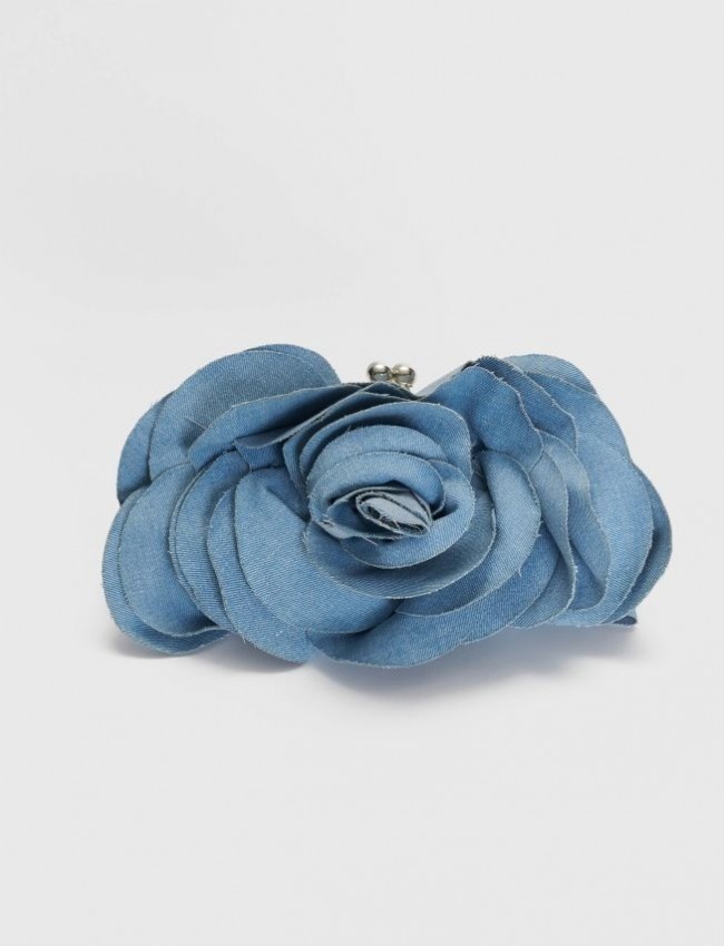 Light blue jean σχεδιαστική τσάντα με 3D λουλούδι Ale 