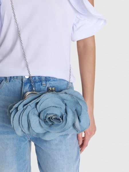 Light blue jean σχεδιαστική τσάντα με 3D λουλούδι Ale 
