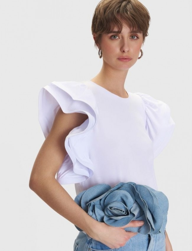 Light blue jean σχεδιαστική τσάντα με 3D λουλούδι Ale 