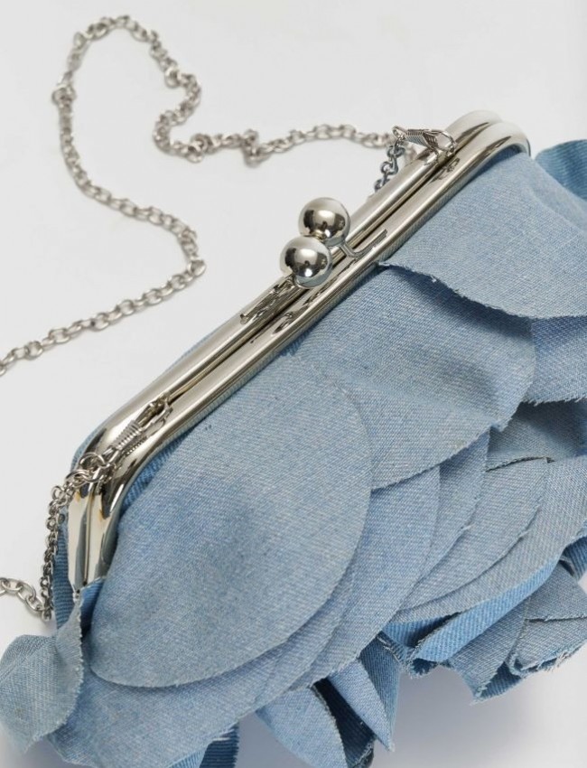 Light blue jean σχεδιαστική τσάντα με 3D λουλούδι Ale 