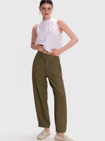 Χακί ψηλόμεσο slouchy-fit παντελόνι με διακοσμητικές ραφές, λάστιχο πίσω στην μέση και πλαϊνές τσέπες ale 