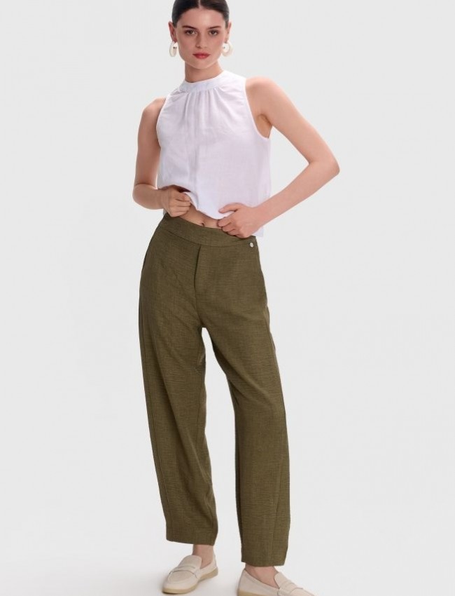 Χακί ψηλόμεσο slouchy-fit παντελόνι με διακοσμητικές ραφές, λάστιχο πίσω στην μέση και πλαϊνές τσέπες ale 
