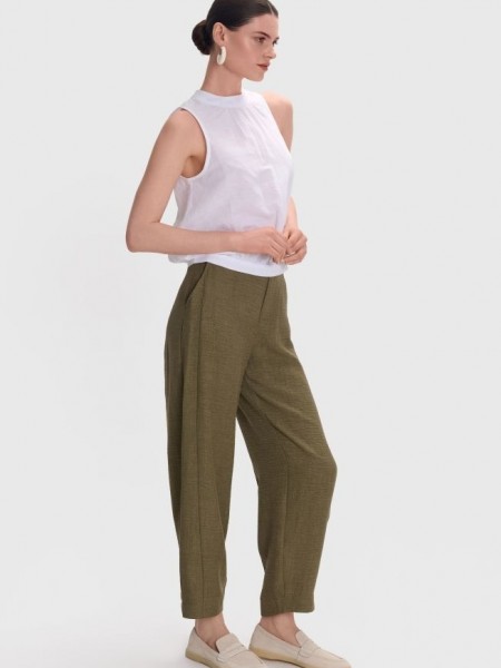 Χακί ψηλόμεσο slouchy-fit παντελόνι με διακοσμητικές ραφές, λάστιχο πίσω στην μέση και πλαϊνές τσέπες ale 