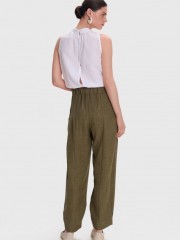 Χακί ψηλόμεσο slouchy-fit παντελόνι με διακοσμητικές ραφές, λάστιχο πίσω στην μέση και πλαϊνές τσέπες ale 