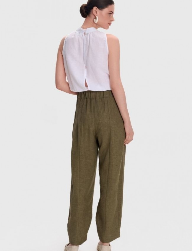 Χακί ψηλόμεσο slouchy-fit παντελόνι με διακοσμητικές ραφές, λάστιχο πίσω στην μέση και πλαϊνές τσέπες ale 