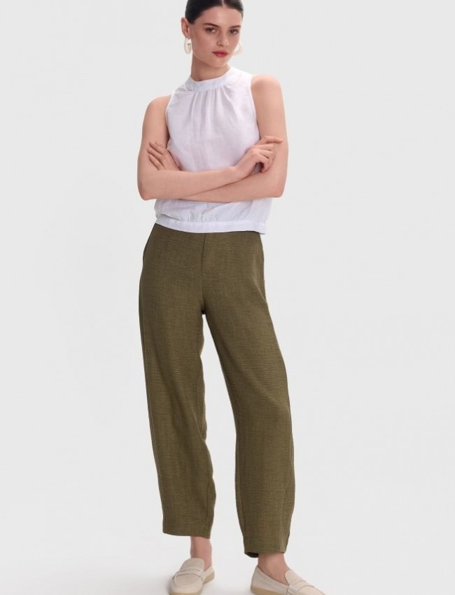 Χακί ψηλόμεσο slouchy-fit παντελόνι με διακοσμητικές ραφές, λάστιχο πίσω στην μέση και πλαϊνές τσέπες ale 