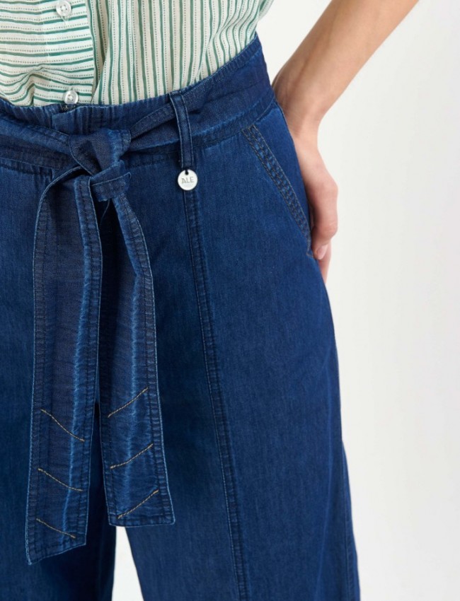 Blue jean tencel ψηλόμεση ζιπ-κυλότ με πλαϊνές τσέπες και αποσπώμενη υφασμάτινη ζώνη Ale