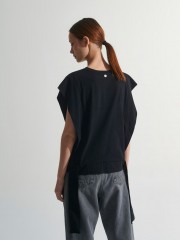 Μαύρο κοντομάνικο βαμβακερό σχεδιαστικό t-shirt με στρογγυλή λαιμόκοψη, διπλό ύφασμα και δέσιμο στα πλαϊνά Ale 