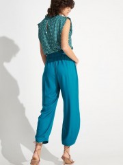 Πετρόλ ψηλόμεσο παντελόνι slouchy-fit με λάστιχο στη μέση και πλαϊνές τσέπες Ale
