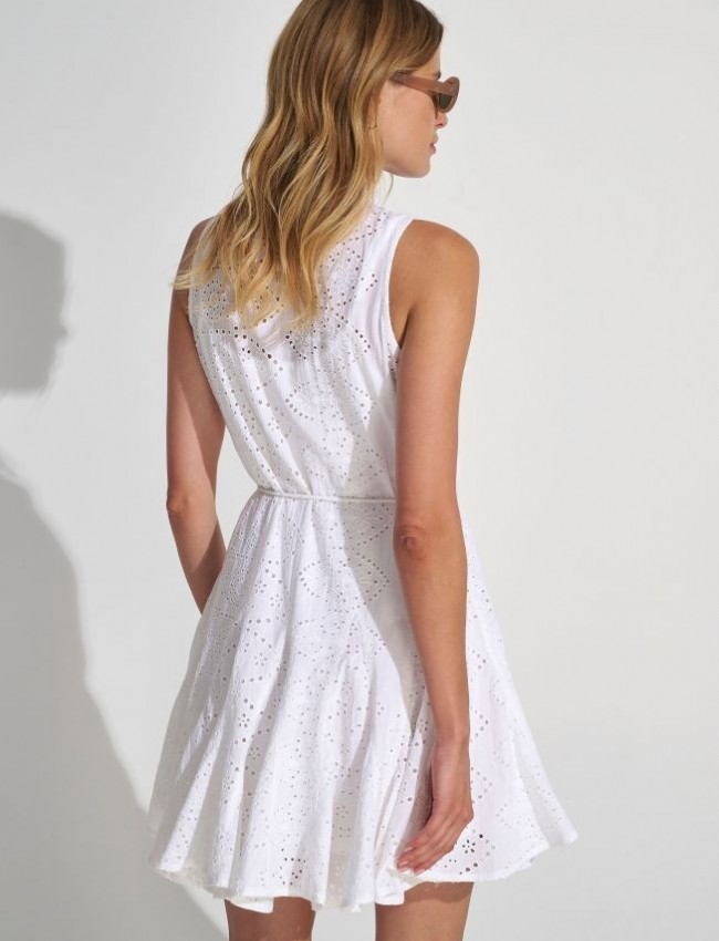 Λευκό αμάνικο broderie shirt look κοντό φόρεμα σε κλος γραμμή με εσωτερική αποσπώμενη φόδρα-φόρεμα Ale