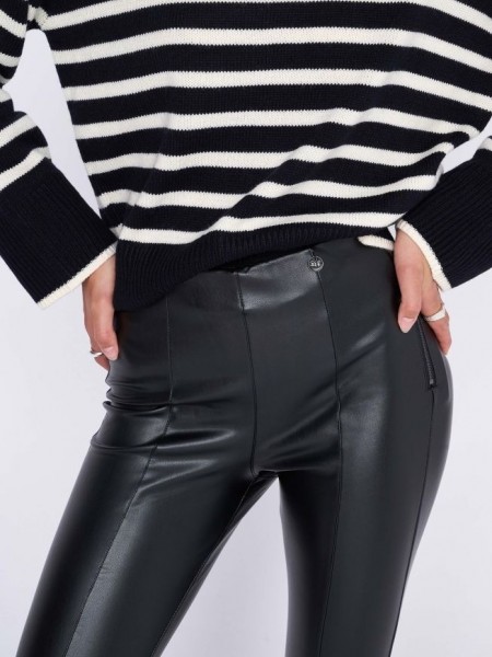 Μαύρο ψηλόμεσο ελαστικό faux leather skinny παντελόνι με εσωτερική επένδυση, χωρίς τσέπες και κλείσιμο με κρυφό φερμουάρ στο πλαι Ale  