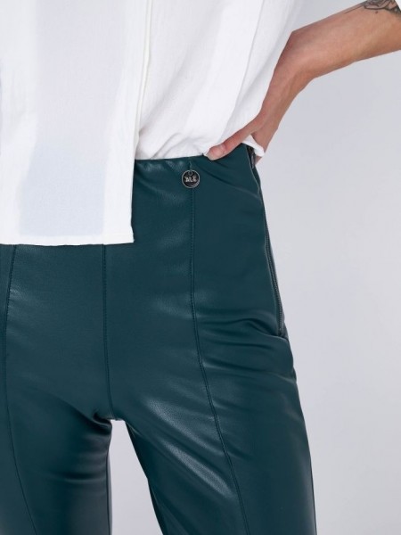 Πετρόλ ψηλόμεσο ελαστικό faux leather skinny παντελόνι με εσωτερική επένδυση, χωρίς τσέπες και κλείσιμο με κρυφό φερμουάρ στο πλαι Ale  
