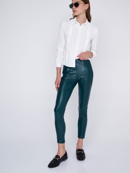 Πετρόλ ψηλόμεσο ελαστικό faux leather skinny παντελόνι με εσωτερική επένδυση, χωρίς τσέπες και κλείσιμο με κρυφό φερμουάρ στο πλαι Ale  