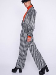 Pie de pull ασπρόμαυρη ψηλόμεση παντελόνα, με πλαϊνές τσέπες, πιέτες μπροστά και αποσπώμενη ζώνη στην μέση Ale
