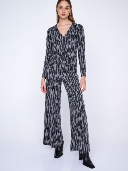Animal printed ψηλόμεση ελαστική παντελόνα σε ίσια γραμμή και λάστιχο στη μέση Ale